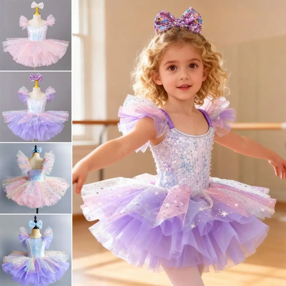ชุดบัลเลต์เด็กประดับเลื่อมแฟชั่น ชุดเดรสงานปาร์ตี้ทันสมัย ชุดบัลเลต์กระโปรงบานฟูฟ่อง ชุดเต้นรำ