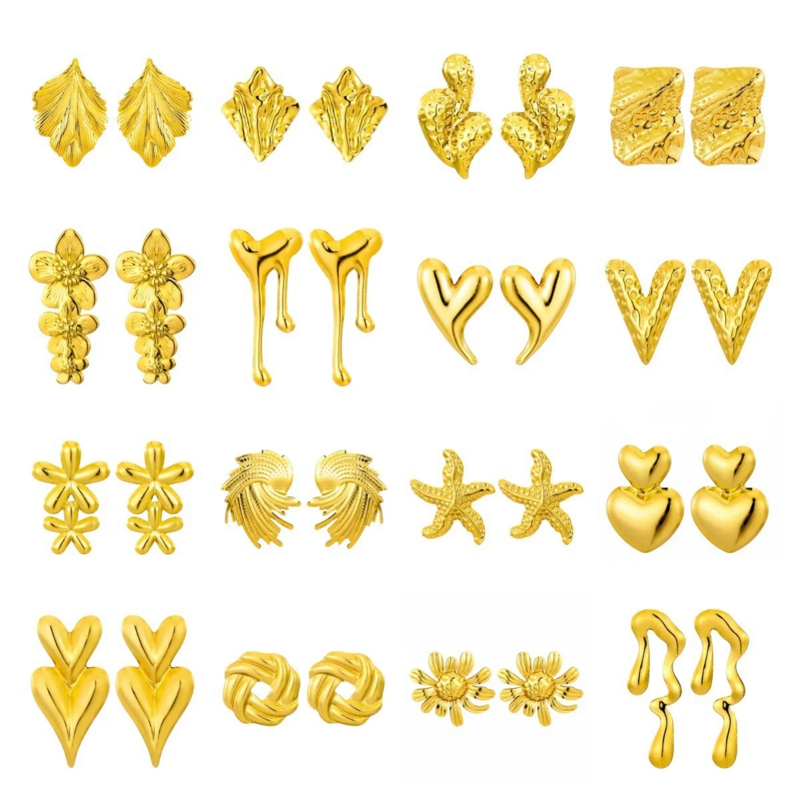 1Pair New Stainless Steel Stud Earrings Gold Color Geometric Irregular Heart Ear Post Stud Earrings For Women Party Jewelry Gift