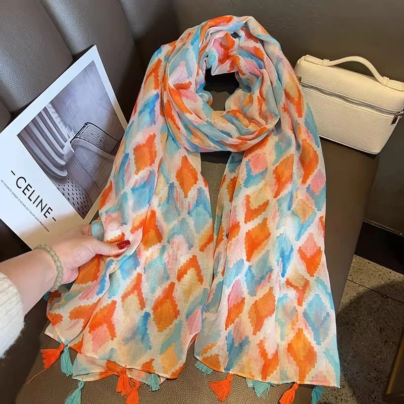 lenco-feminino-de-algodao-e-linho-com-borlas-multifuncional-padrao-de-diamantes-brancos-para-viagem-e-praia-elegante-outono-inverno-novo-estilo