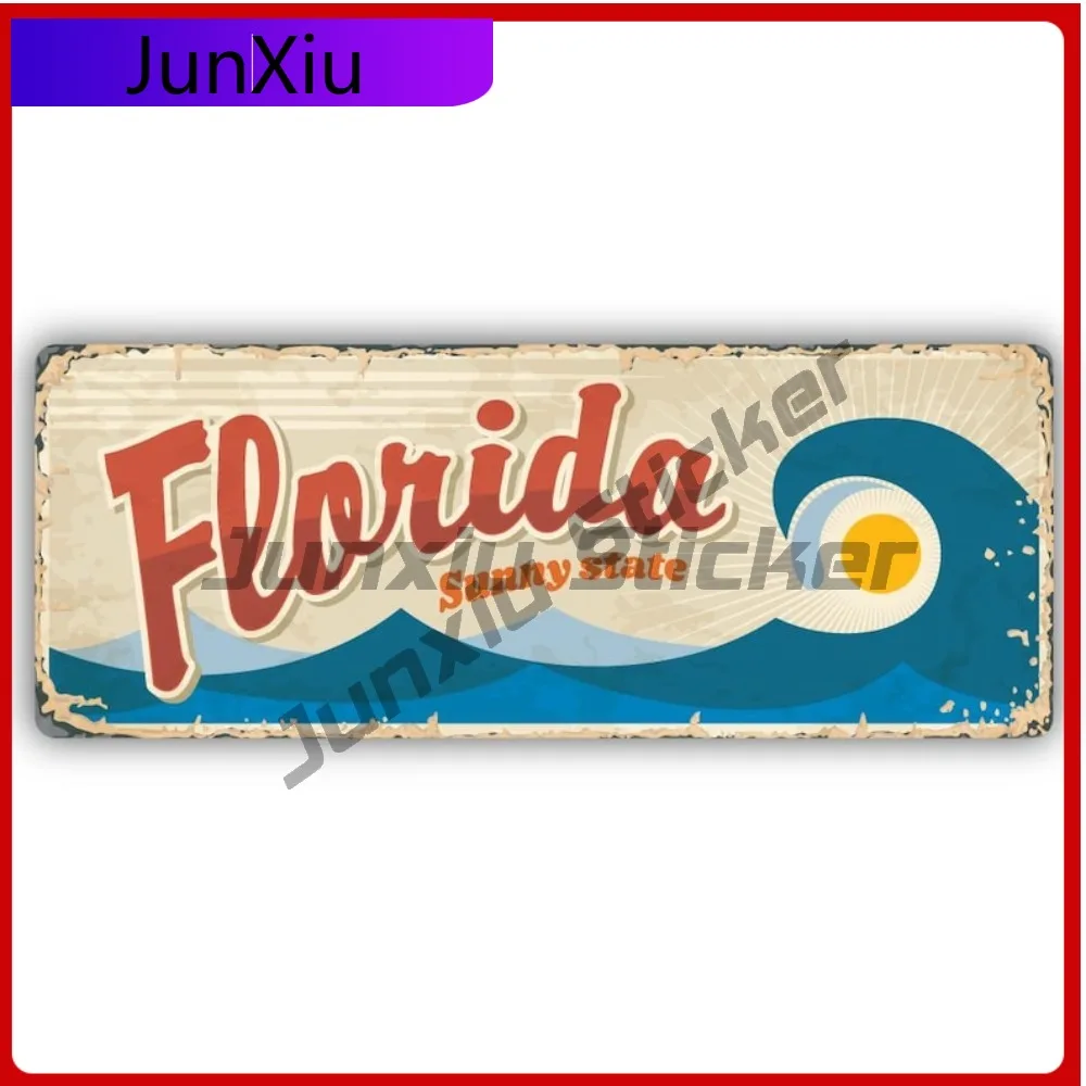 

Florida Travel Sticker Vintage Sunny State Art Car Truck Bumper Anti Scratch Exterior Decal Car Rear Tent For Suv Camping Access