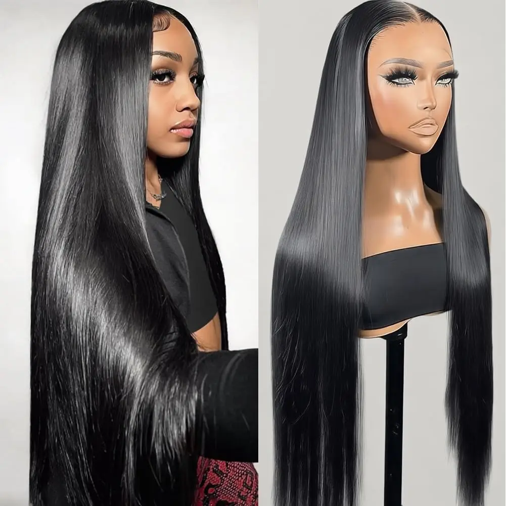 13x4 13x6 Hd Bone Straight Transparent Lace Front Wig Human Hair 40 Inch Pre Plucked Lace Frontal Wigs 250 Density