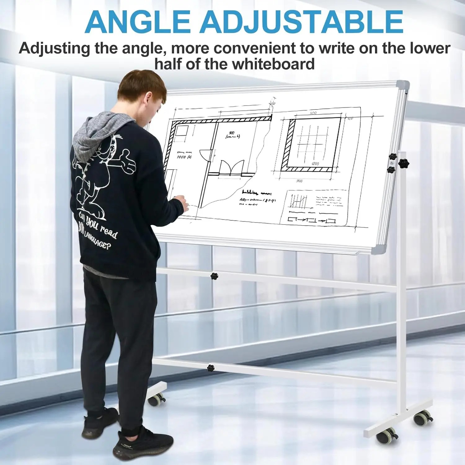 Trocken lösch brett mit Ständer, 36x24 Zoll rollende weiße Tafel mit Ständern, höhen verstellbares magnetisches mobiles Whiteboard auf Rädern,