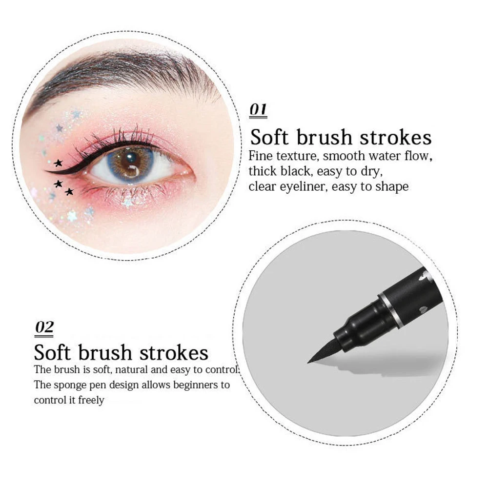 Tweekoppige Zwarte Eyeliner Potlood Met Stempel Waterdichte Oogmake-Up Langdurig Voor Meisjes