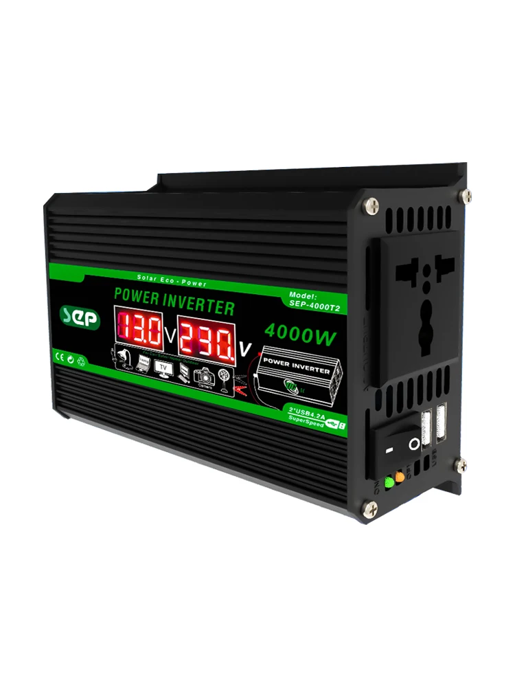 4000W Podwójny cyfrowy wyświetlacz LCD Inwertery solarnie DC 12V do AC 110V 220V Przenośny power bank Konwerter samochodowy do kampera RV — zdjęcie 2