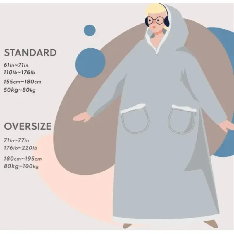 Sudaderas con capucha de invierno, manta gruesa y cálida de lana gigante para TV, manta usable de gran tamaño con mangas de franela, manta con capucha