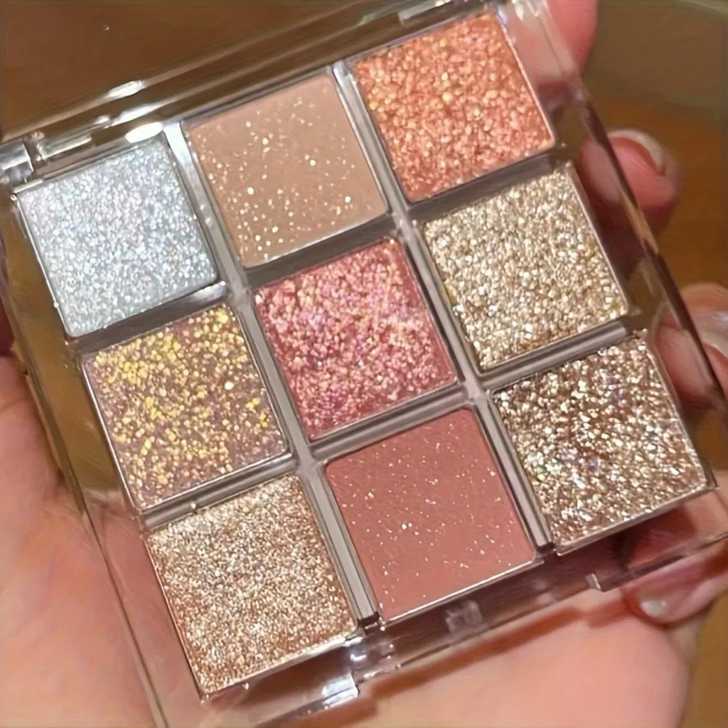 9-farbige rosa Lidschatten-Palette, wasserfest, langlebig, perlmuttfarbenes Glitzer-Finish