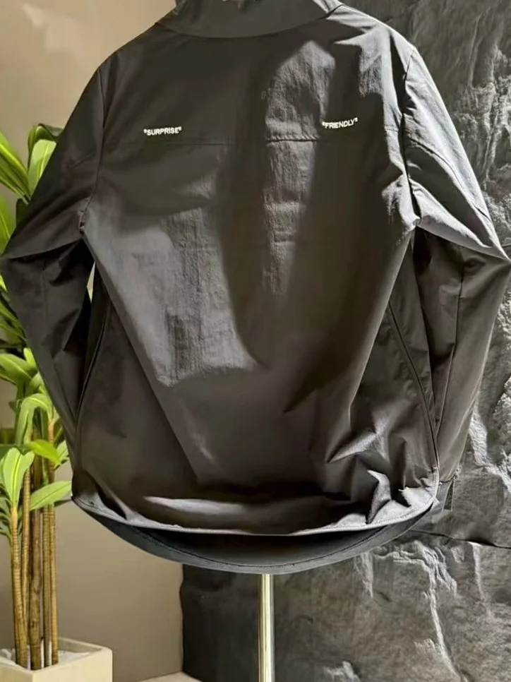 

Spring Autumn Men's Faionable Casual Pure Color Stand Collar Jaet Lightweight Luxury Workwear Outerwear Zipper Decoration