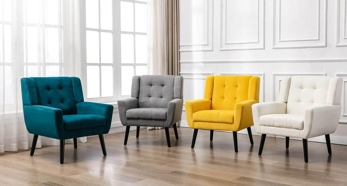 Modern Ergonomic Adjustable Height Waterproof Eco-Friendly Linen Upholstered Accent Chair for Living Room Hotel Home Use Wood