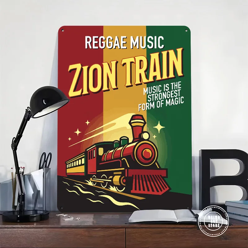Reggae Music Zion Train Poster Retro 3D Printed Metal Signs Customized Wall Hanging Gift for Home Decorations Living Room House