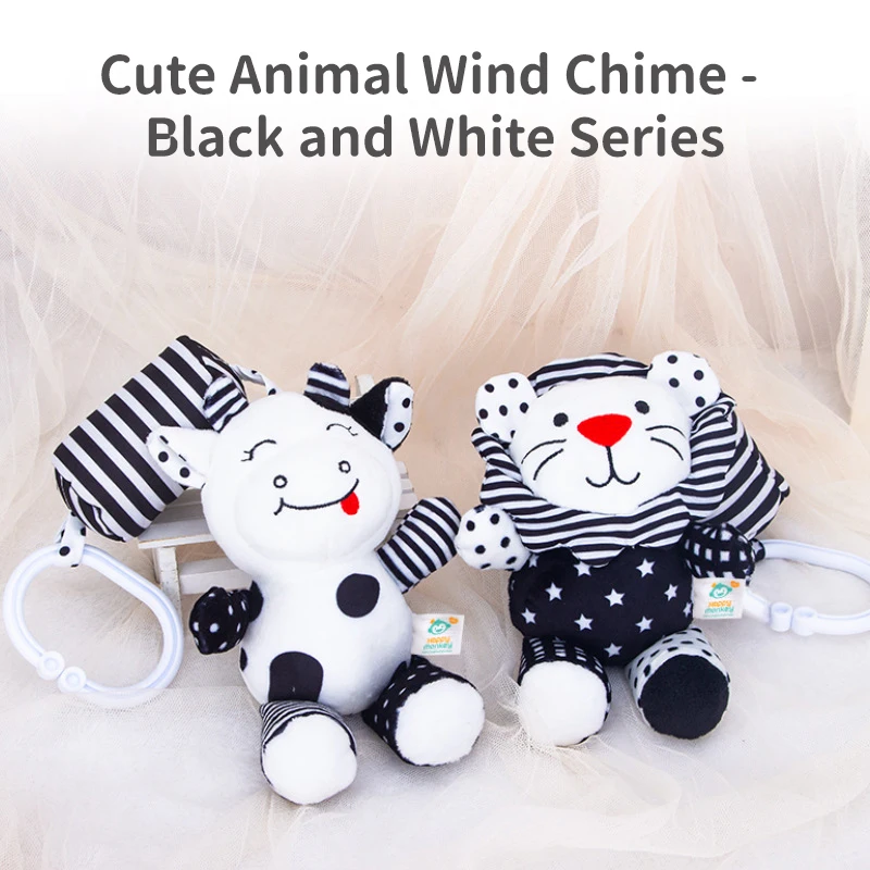 Baby Bells Soft Plush Rattle Black White Wind Chime Toys Newborn Early Education Car Seat Travel Stroller Educational Plush Toy
