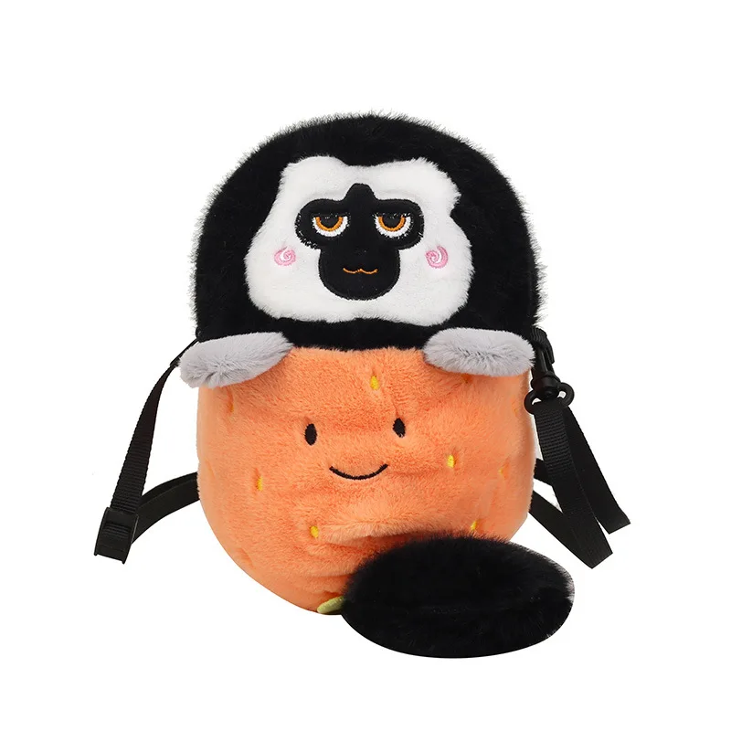 Cartoon Funny Plush White Face Monk-faced Monkey Doll Crossbody Bag Children's Coin Purse Bag Shoulder Bag Storage Bag Phone Bag