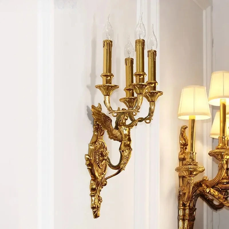 European Luxury Angel Brass Wall Lamps Candle Lights Personality Living Room Bedroom Restaurant Kitchen Metallic Luster Sconces