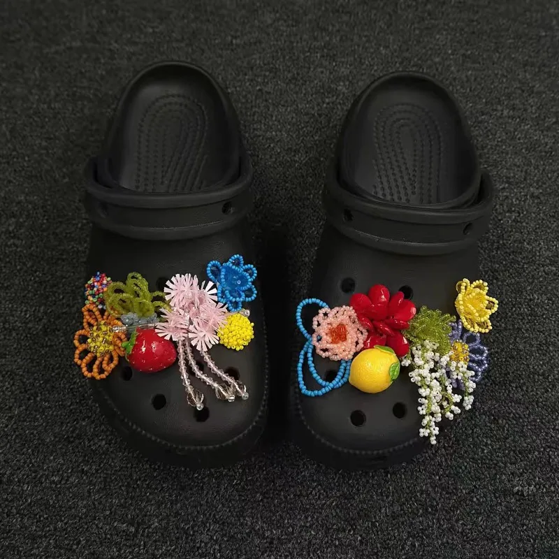 Handmade 3D Beaded Shoe Charms Dopamine Vibrant Color Premium Texture Clog Decor Ornaments Detachable Hole Sandal Accessory