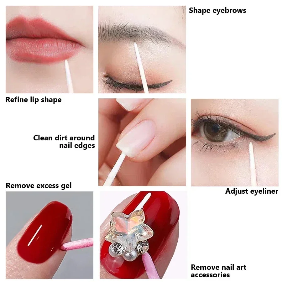 Double-Ended Cotton Swabs Fine Pointed Tips for Nail Art Makeup Eyeliner Correction Beauty Tools for Nail Rhinestone Makeup