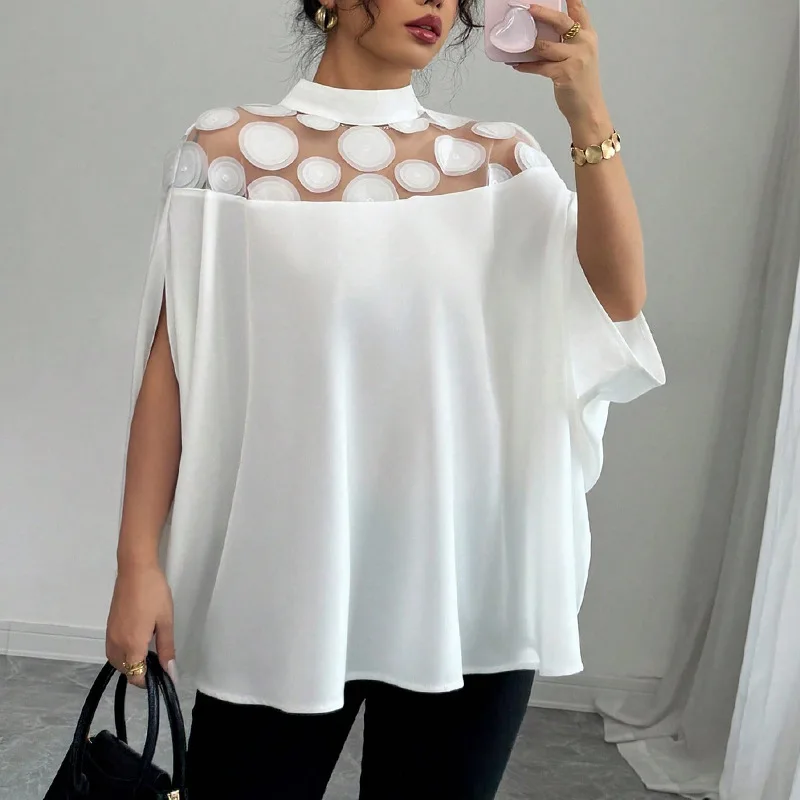 European and American Style Shirt 2026 Summer New Commuter Loose Mesh Off-Shoulder Shirt for Women Ropa Mujer