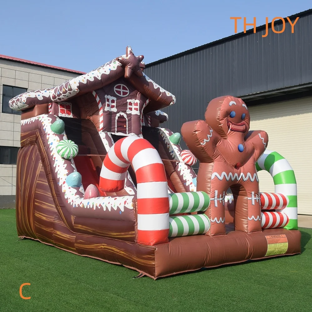 海上輸送による配送、インフレータブルジンジャーブレッドバウンサー滑り台パーティー用業務用インフレータブル滑り台遊具（クリスマス用）