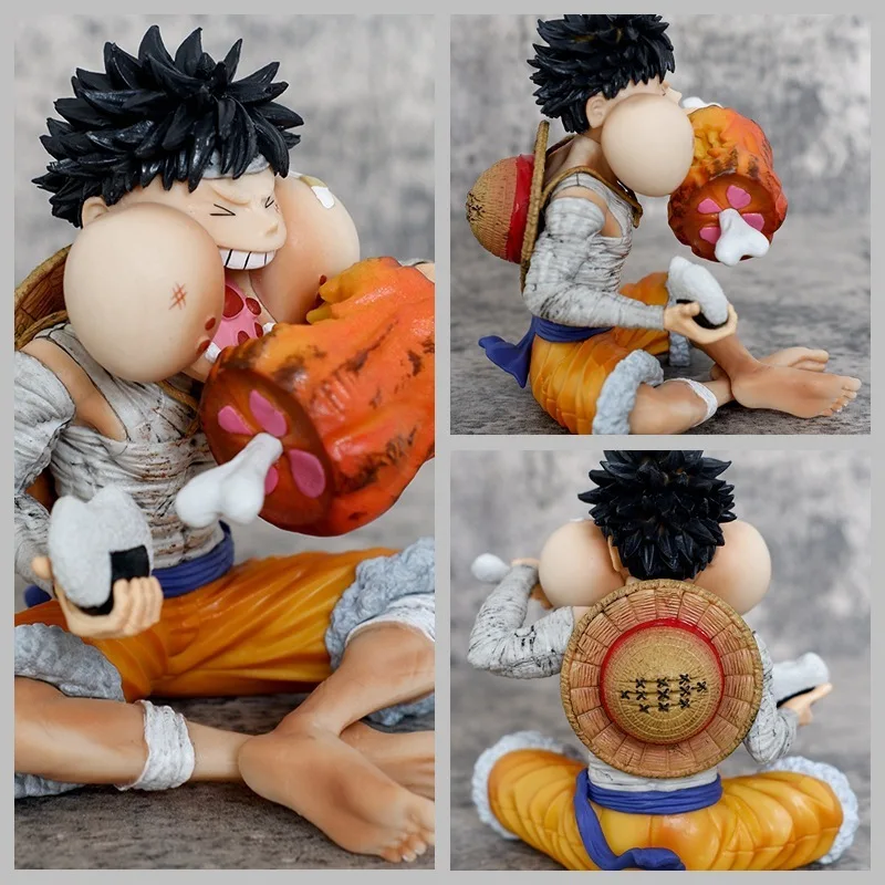 

New 12cm One Piece Monkey D Luffy GK Figure Sitting Pose Eating Meat Desktop Ornament Collectible Anime Figurine Model Fan Gifts