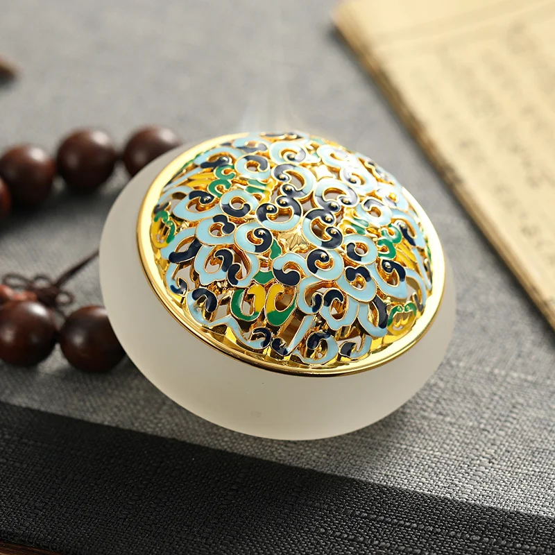 

Traditional Glazed Incense Burner for Home Use, Enamel Color Sandalwood Burner, Tea Ceremony Ornament, Small Cloisonné Agarwood