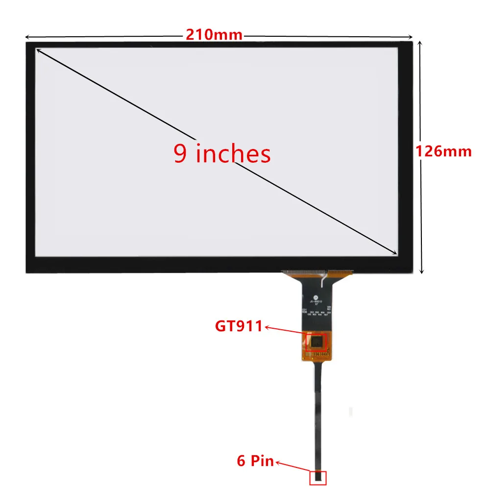 9 Inch 210mm*126mm GT911 6Pin IIC Universal Capacitive Digitizer Touch Screen Panel Glass For Car DVD GPS Navigation Multimedia