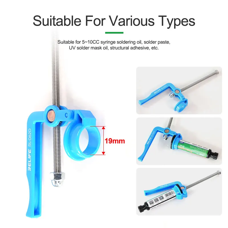 RELIFE RL-062D Manual Glue Gun 5-10CC Syringe Dispenser Labor Saving Pusher for Solder Paste UV Ink Phone Repair Tool