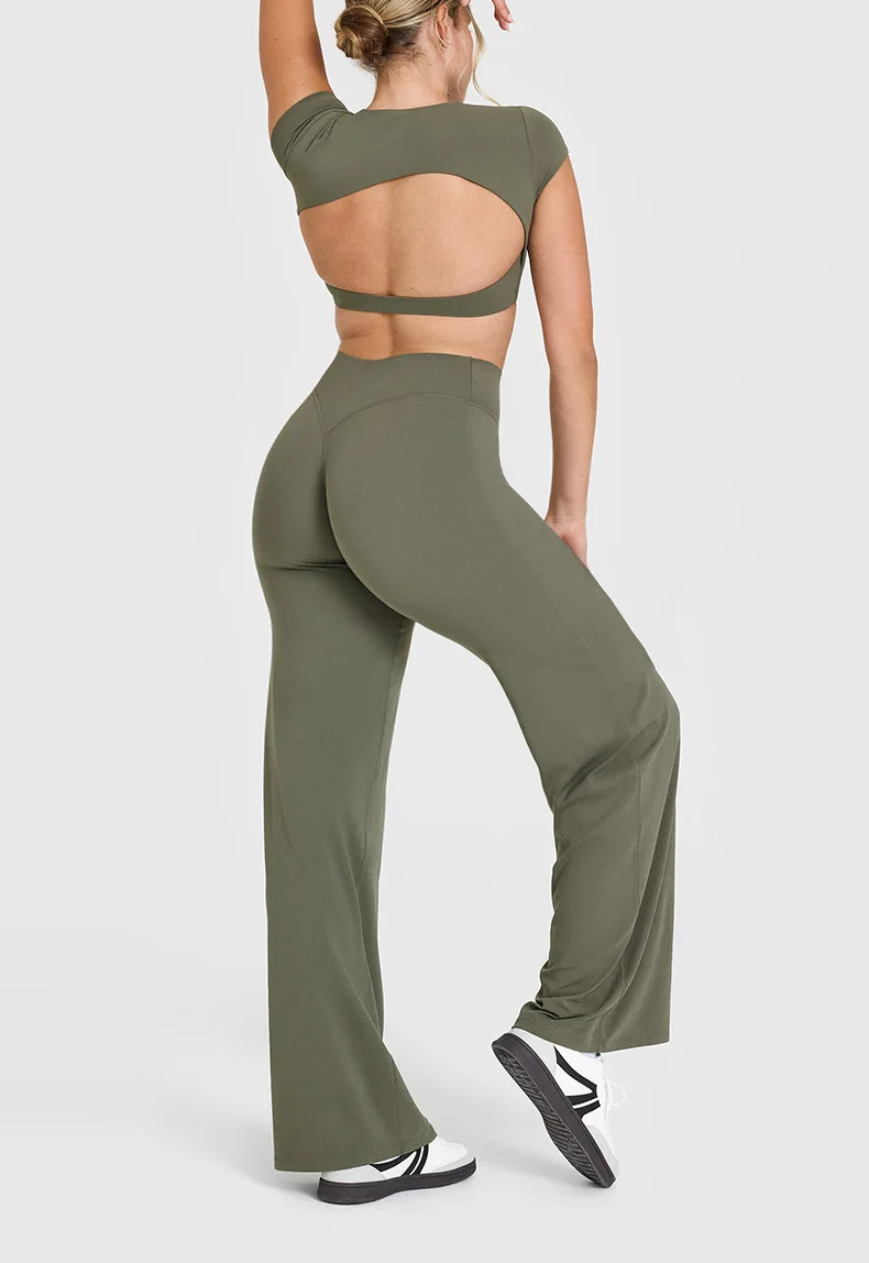 

Women's Nude Yoga Set Backless Slim Fit Beautiful Shoulder Straps Chest Pads Yoga Pants Set Outdoor Sports Leisure Fitness Suit