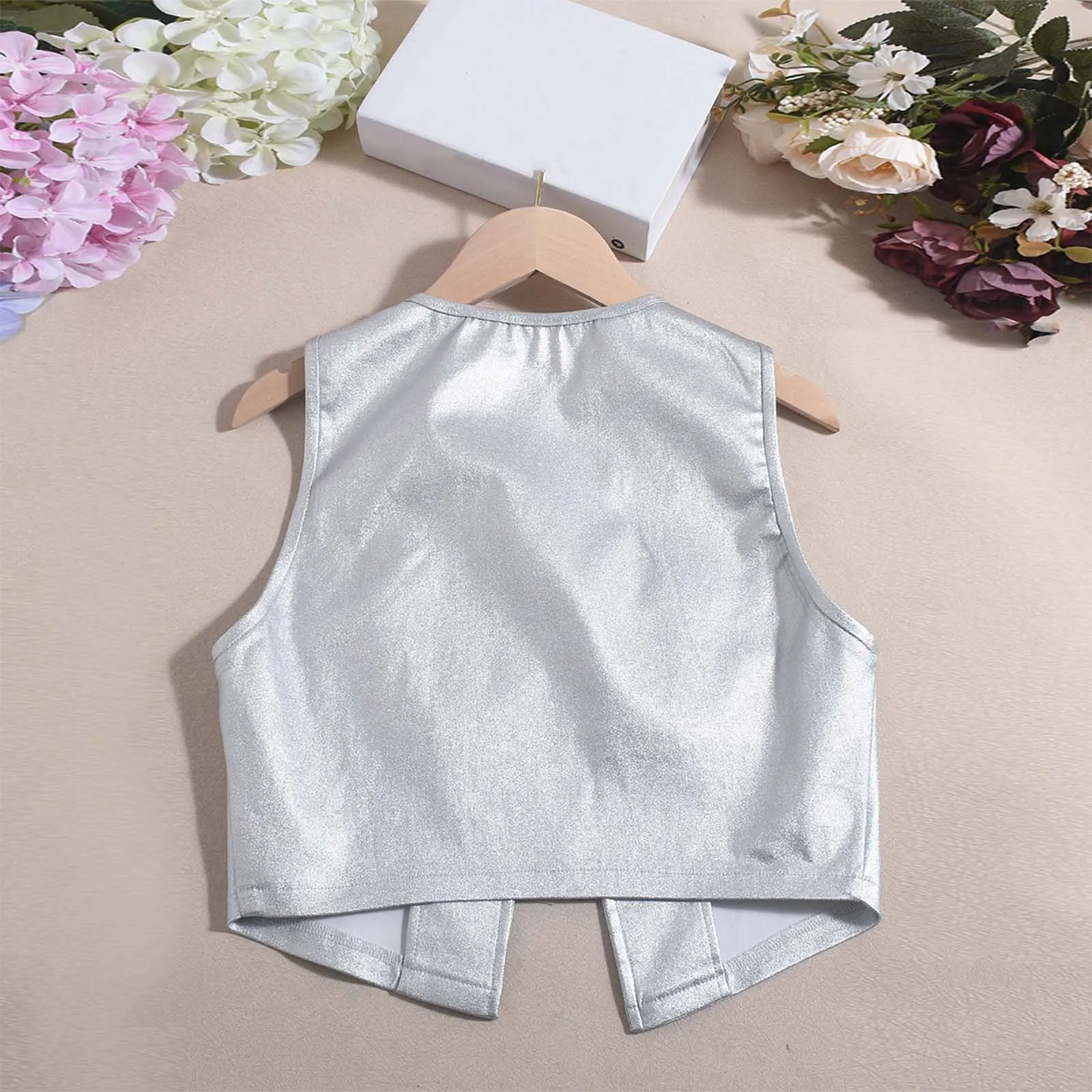 

Womens Vintage Cowgirl Metallic Shiny Gilet Chest Tassel Open Front Cropped Vest Tank Top for Western Cowboy Party Club