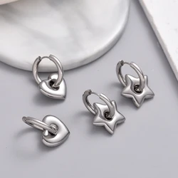 Classic Stainless Steel Heart Star Hoop Earrings For Women Punk Hip Hop Gold Silver Color Jewelry Female Gift Earrings oorbellen