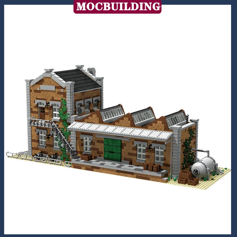 MOC Town Factory Sawtooth Shed modello industriale Building Block Assembly Railway Collection Series Toy Gifts