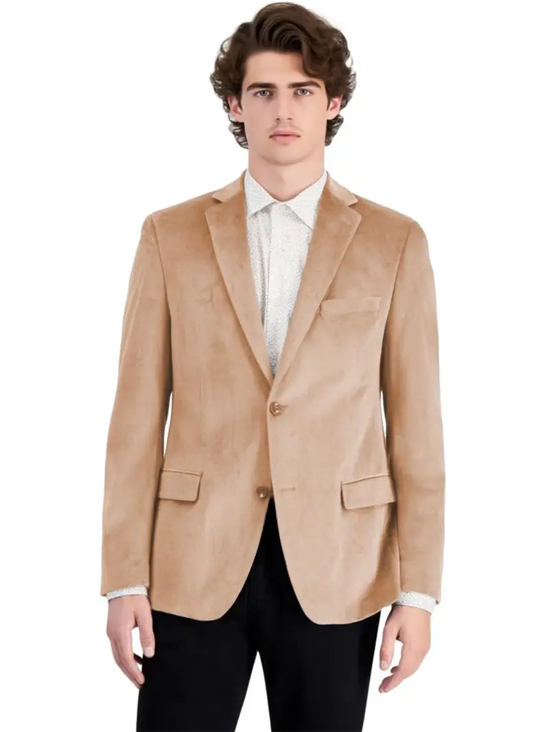 

Бархатный мужской пиджак, осенне-зимний новый мужской топ, деловой пиджак, мужское пальто бежевого цвета шампанского