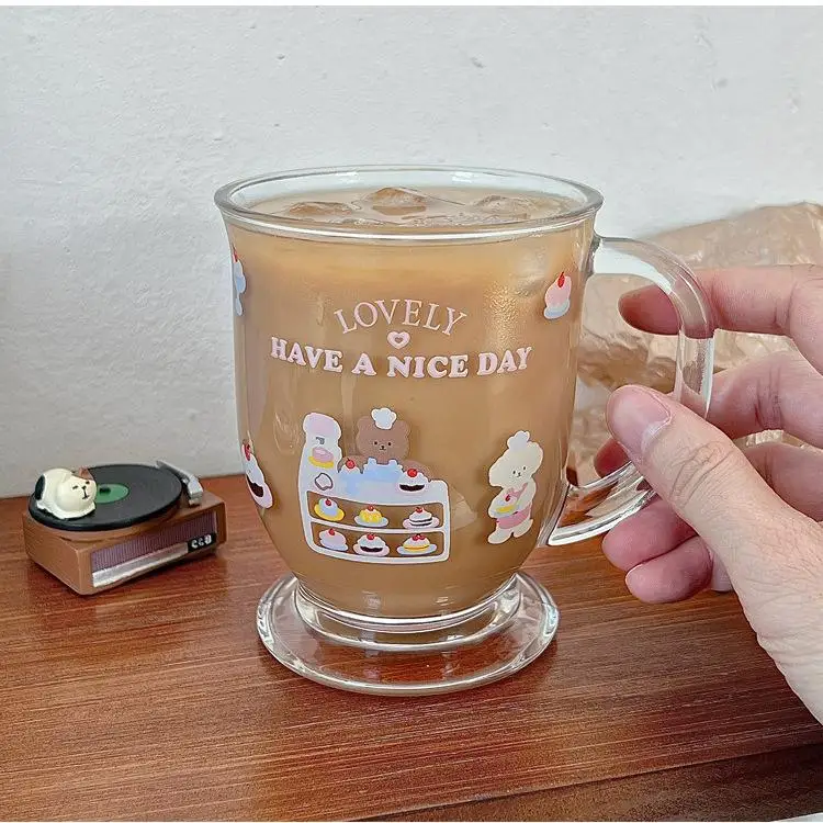 كوب زجاجي كبير السعة على الطراز الكوري والياباني للقهوة والحليب والشاي والعصير، شكل دائري، زجاج نا كا شفاف، سعة 40-500 مل