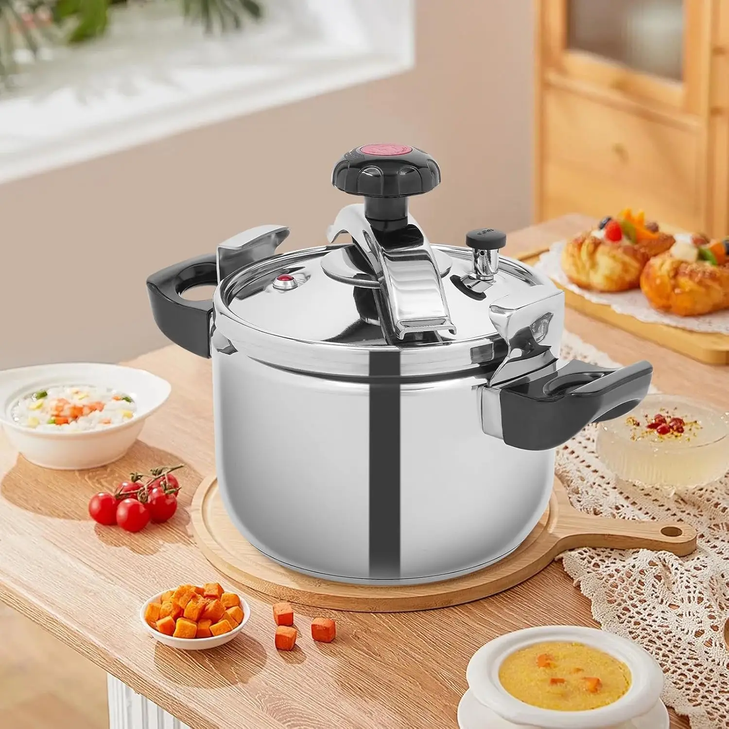 /6.35  Pot, Pressure Cooker, 201 Stainless Steel Pressure Pot, Suitable for Open Fire, Induction Stove, Electric Stove, and Gas