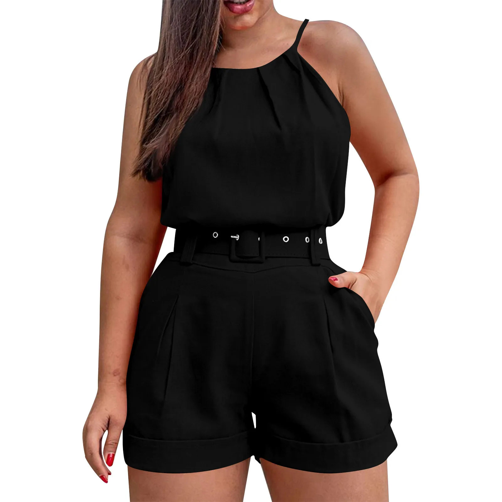 Women'S Two-Piece Short Neckline Sleeveless Top With Tie Up Elastic Waist Shorts And Long Pants Set For Women'S Beach Slim Fit