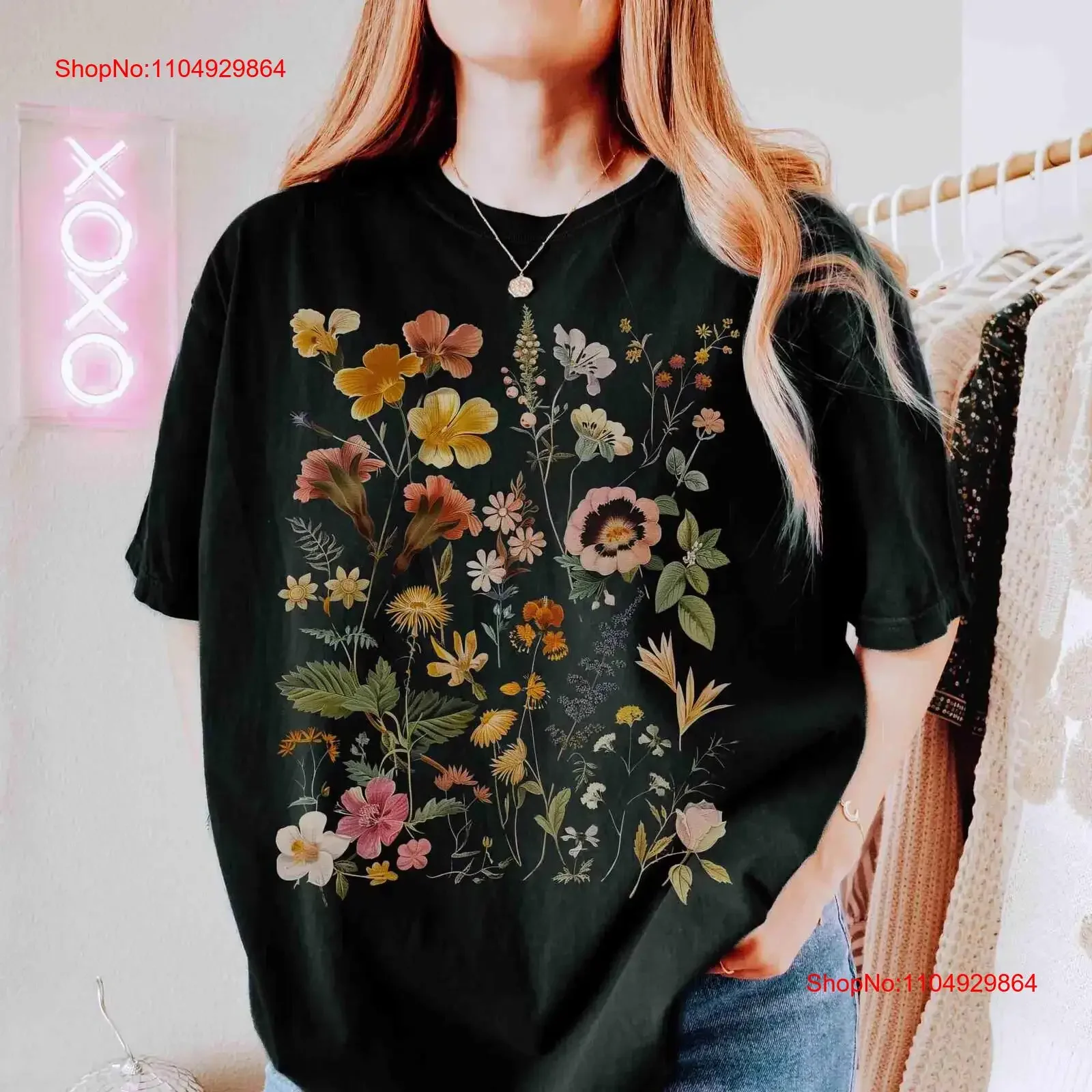 Camiseta Vintage de flores prensadas, ropa de Granola para niña, colores cómodos, linocut Floral, ropa tween de flores silvestres, Shirtnage s suave