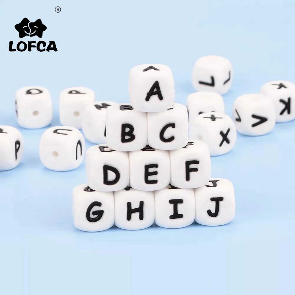 

LOFCA 12mm 100PCS/Lot Food Grade Silicone Baby Teeth Beads Pacifier Chain BPA Free Personalized Name Loose Chew Alphabet Beads