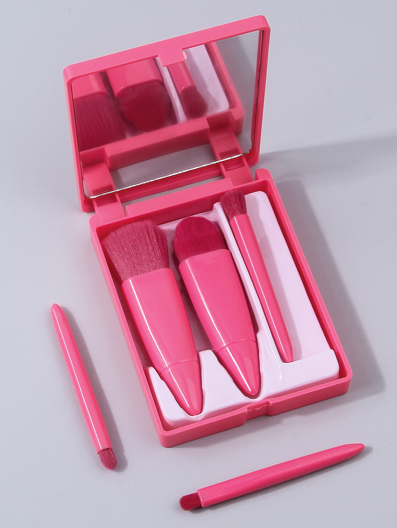 Ensemble de pinceaux de maquillage de taille de voyage, 5 pièces, Mini pinceaux de maquillage, petit Kit de pinceaux cosmétiques à fonction complète avec étui et miroir