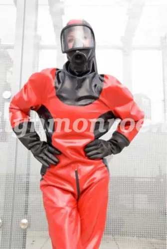 

Latex 100% Rubber Gummi Anzug Suit Catsuit Ganzanzug Red and Black Size S-XXL