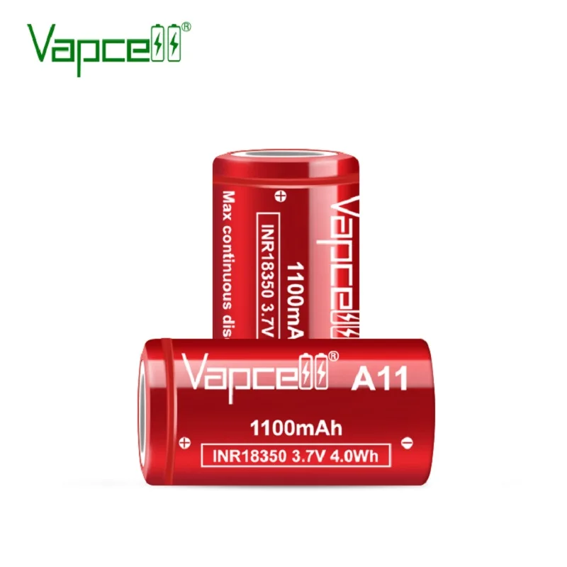 Original Vapcell A11 INR 18350 1100mah Battery Capacity 1100mah 10A 3.7V Rechargeable Lithium 18350 Batteries For Battery Pack