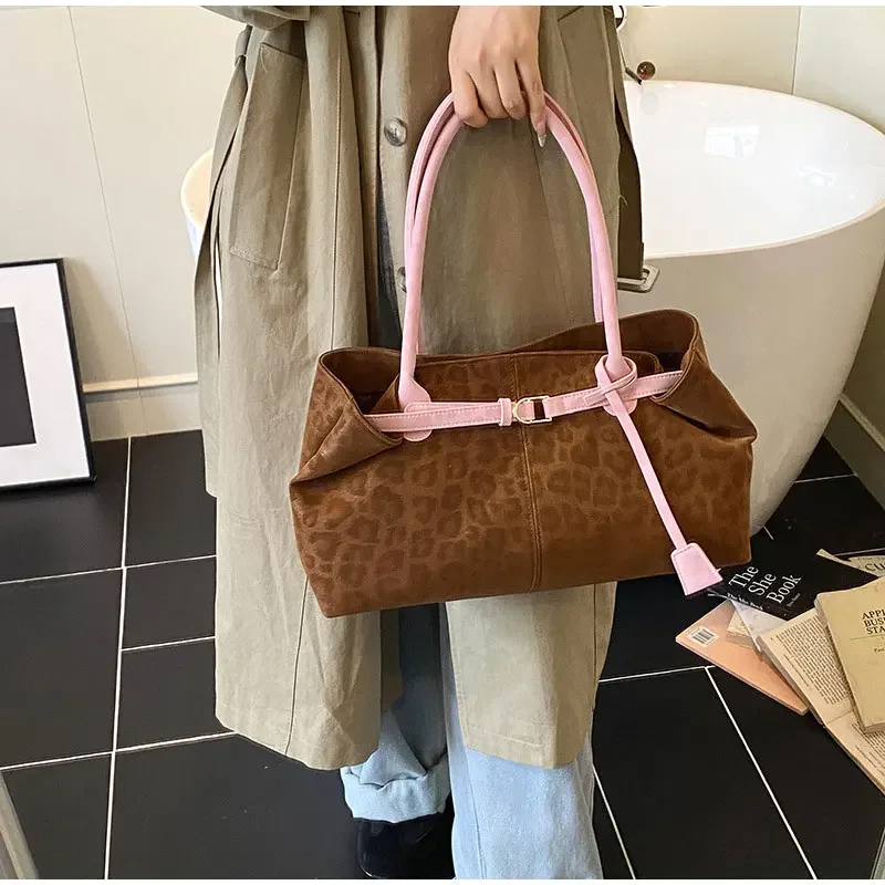 Leopardenmuster Gürtelschnalle Unterarm Umhängetasche, Vintage Große Kapazität Frauen Einkaufstasche, 2025 Herbst Winter Neue Top Griff Handtasche – Detail 6