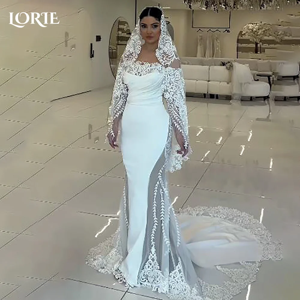 

LORIE Lace Mermaid Wedding Dresses Long Sleeve Sweetheart Bride Gown Bobycon Lace Appliques Saudi Arabia Bridal Dress Customized