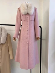 Elegant Woolen Coat for Women Long Sleeve Streetwear Korean Fashion Jackets Solid Slim Lapel 2024 New Autumn Winter Coats