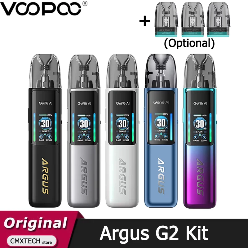 طقم VOOPOO Argus G2 الأصلي بطارية 30 وات Vape 1000 مللي أمبير في الساعة مع خرطوشة تعبئة علوية 3 مل ARGUS V2 0.4/0.7ohm E مبخر السجائر