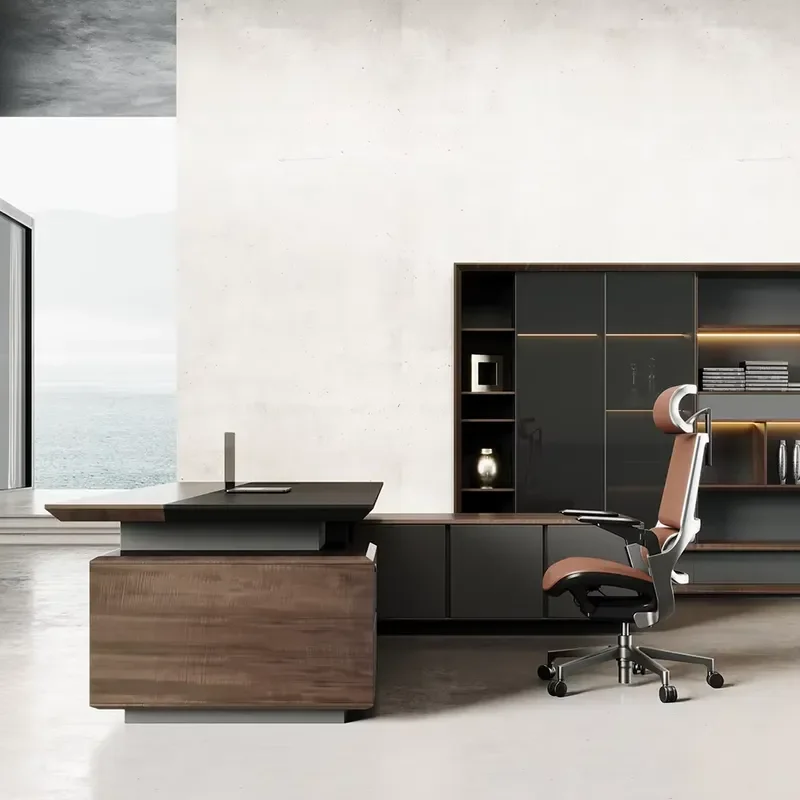 Luxury Executive Desk Solid Wood Office Furniture Brown CEO Manager Boss Table Large Computer Workstation Modern Business view 3