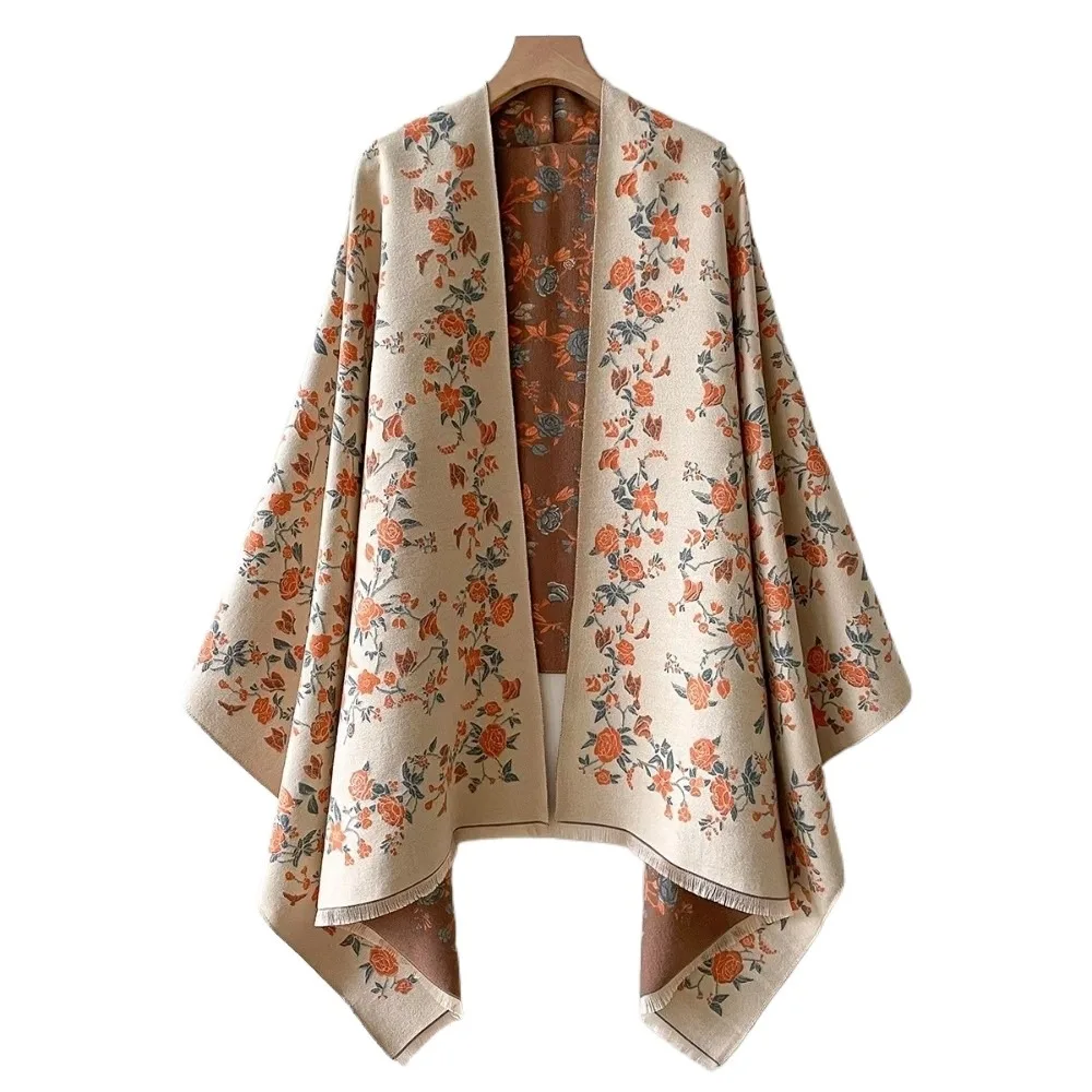 

Уютная универсальная шаль из искусственного кашемира, элегантная ветрозащитная зимняя шаль с цветочным принтом, мягкий термошарф, аксессуар для зимней одежды