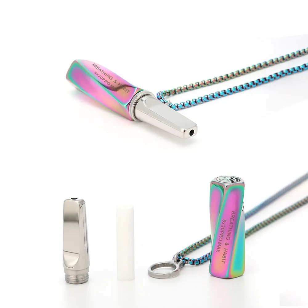 Stainless Steel Inhaler Necklace Natural Aroma Vaping Breathing Device Refillable Cores Smokeless Mindfulness Relax Accessory