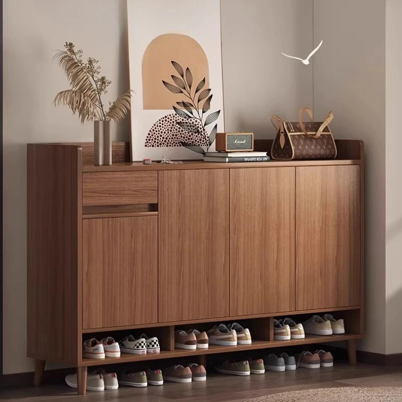 hh-Solid Wood Builtins Shoe Cabinet Storage Home Entrance New Chinese Style Onepiece Layer Rack Muebles Living Room Furniture^