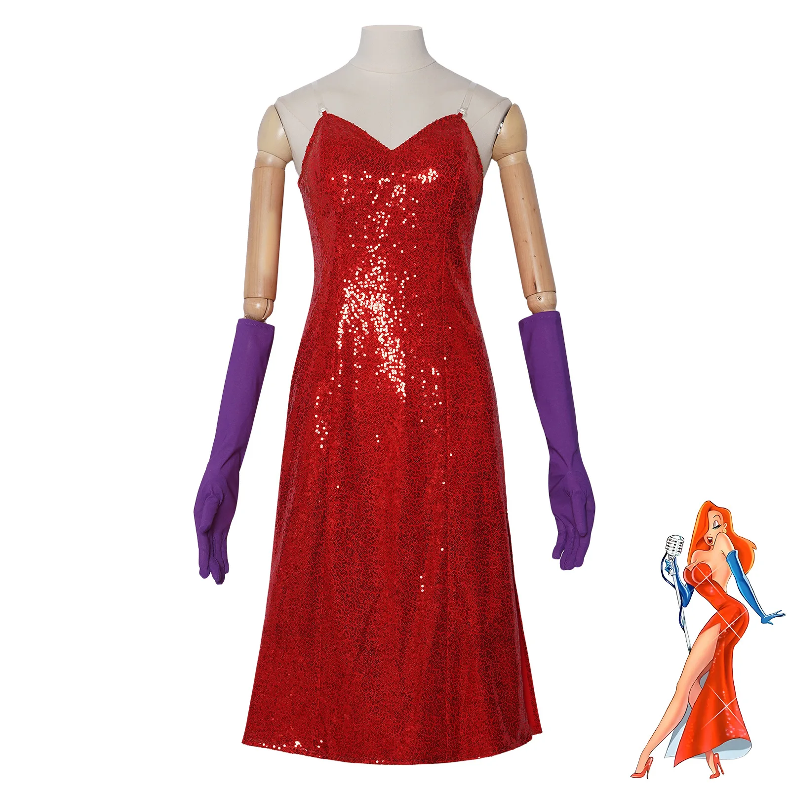 الفيلم الذي مؤطر روجر أرنب جيسيكا تأثيري حلي مثير أنبوب بلا أكمام عالية سبليت مطرزة فستان الدعاوى حفلة الهالوين