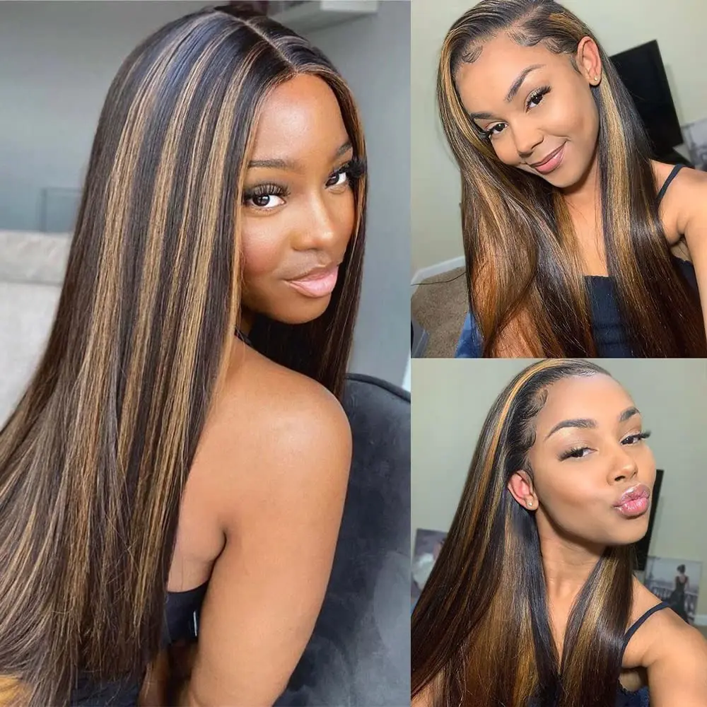 

Highlight Ombre Lace Front Human Hair Wig 1B/30 Straight Brazilian Human Hair 13x4 HD Lace Front Wigs Pre Plucked With Baby Hair