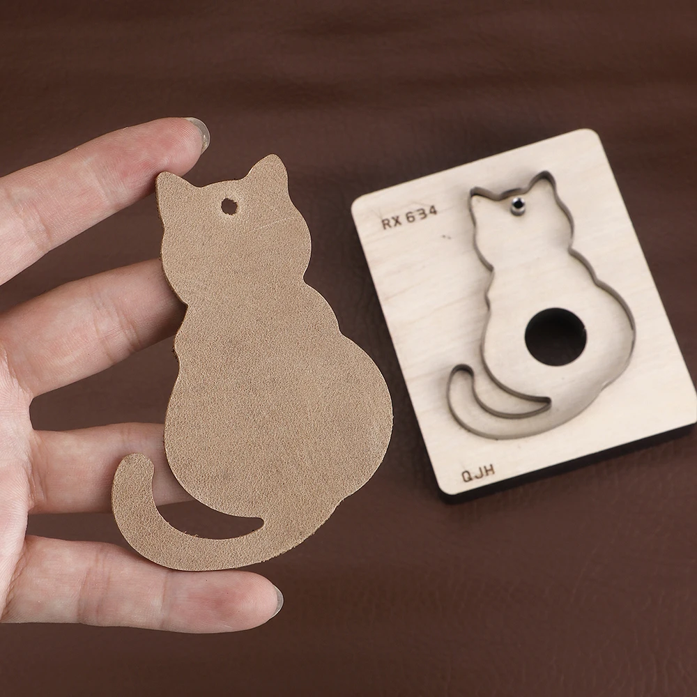 1pc Leather Handmade Stamping Cutting Die Mold, Cat Shaped Punch Template, DIY Making Leather Cat Hanging Decorate Puncher Tool