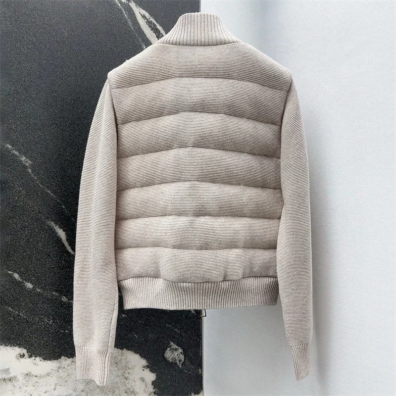 Dames donsjack 2025, winter nieuwe stretch gebreide halfhoge kraag met donsjassen witte eendendons vulling pufferjack vrouw