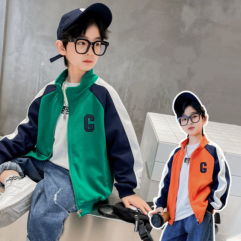 

New Spring Autumn Children Baseball Coat Kids Letter Embroidery Zipper Open Stitch Jacket Boy Girl Sports Clothes Age 5-14 Years